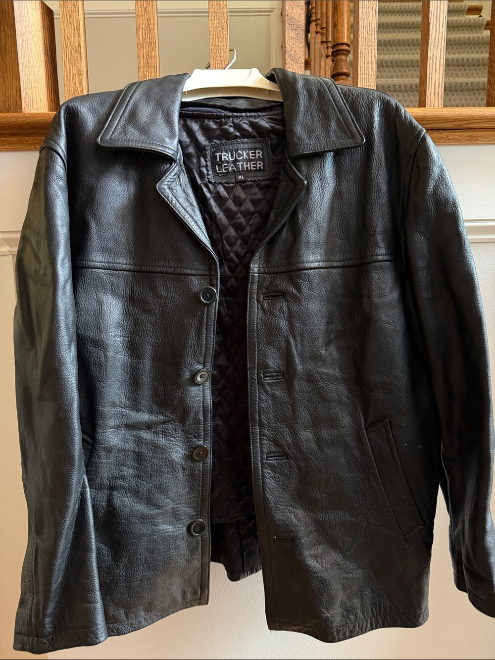 Vintage Trucker Black Leather Mens Leather Jacket Size XL